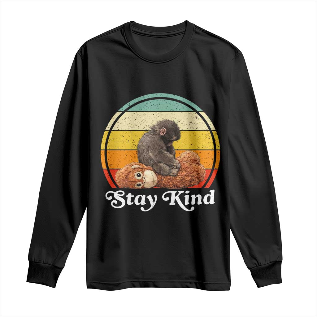 Punch Mokey Long Sleeve Shirt Viral Trend Baby Monkey Stay Kind TS14 Black Print Your Wear