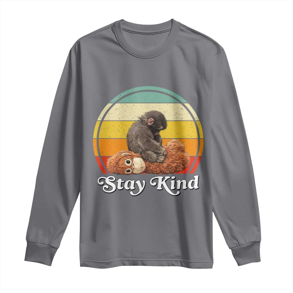Punch Mokey Long Sleeve Shirt Viral Trend Baby Monkey Stay Kind TS14 Charcoal Print Your Wear