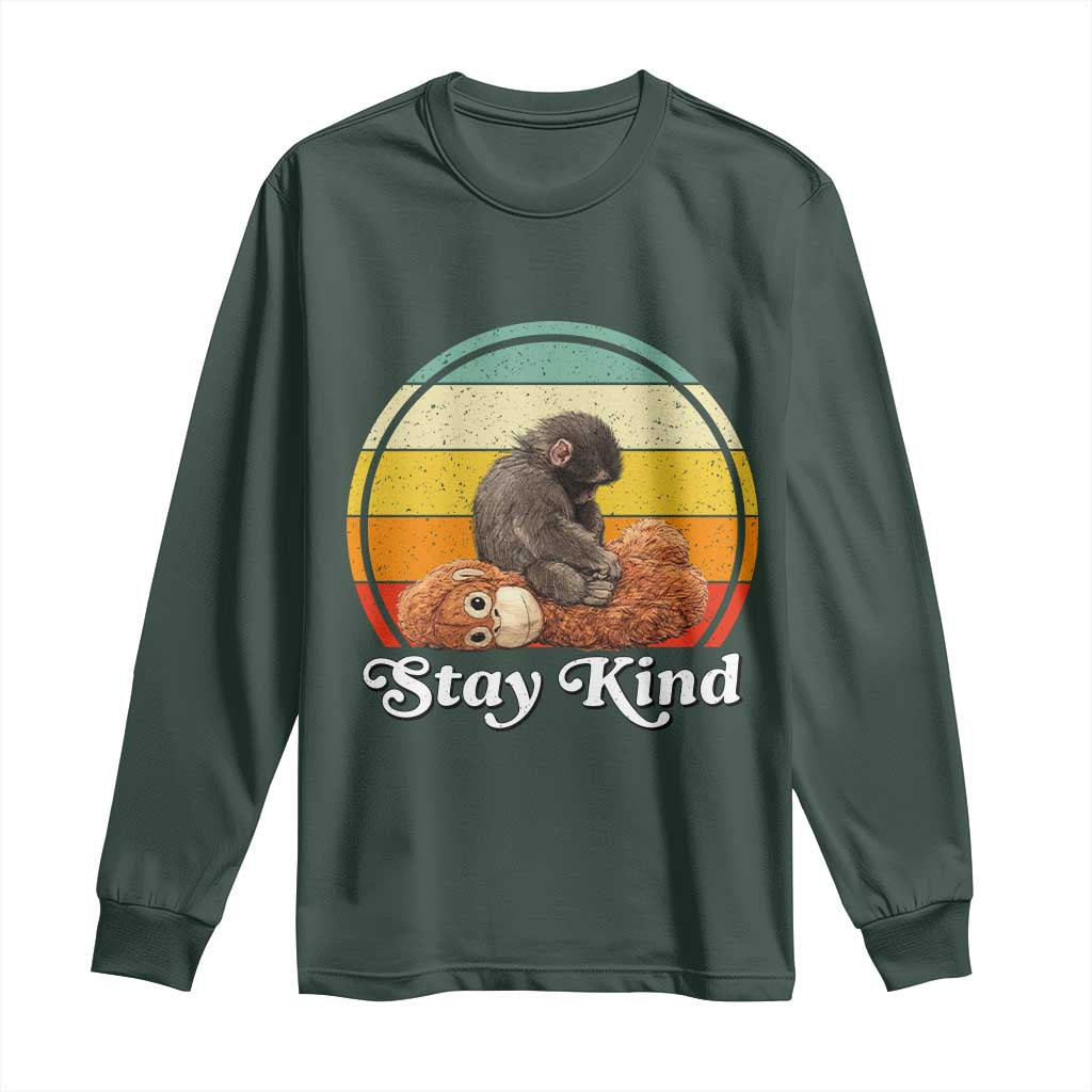 Punch Mokey Long Sleeve Shirt Viral Trend Baby Monkey Stay Kind TS14 Dark Forest Green Print Your Wear