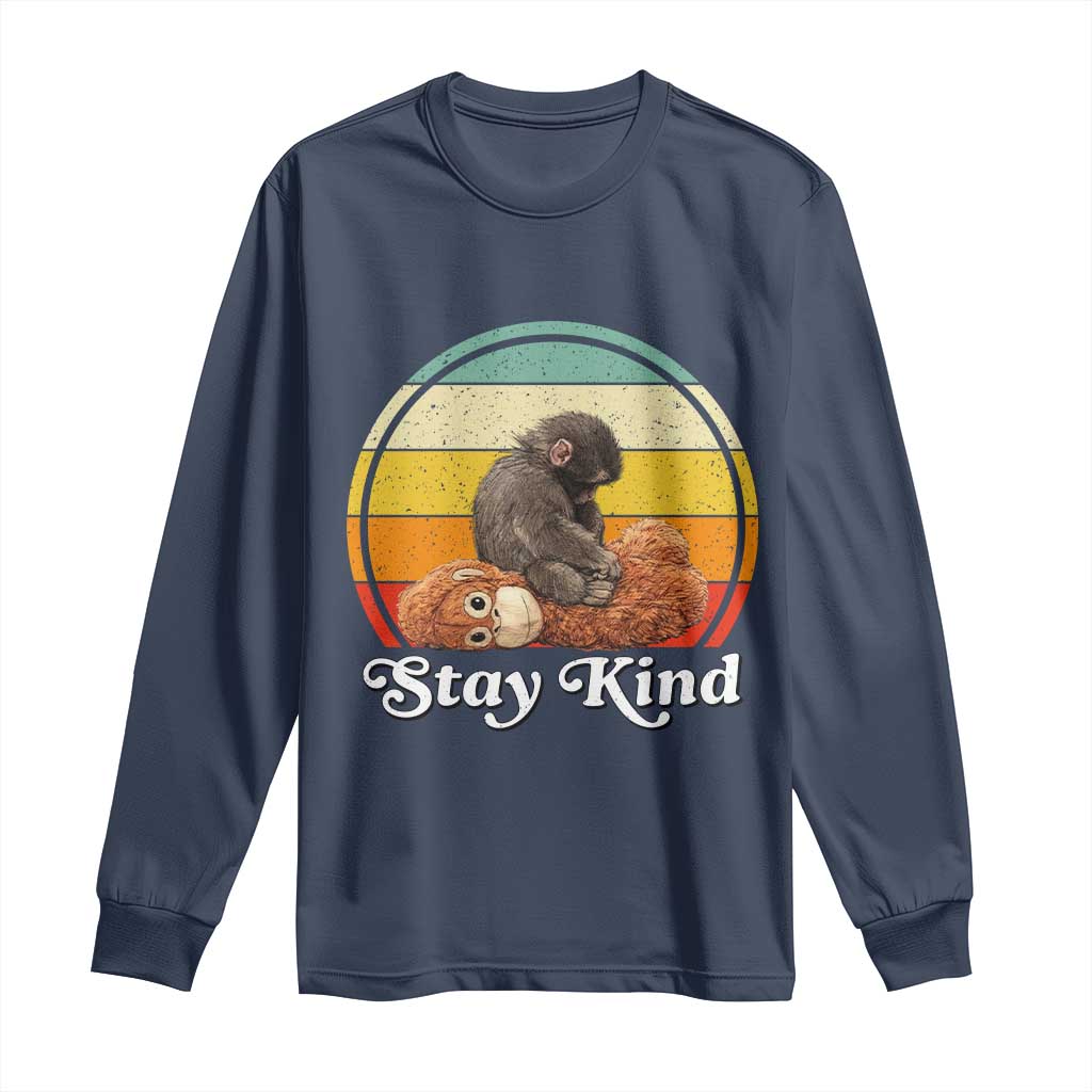Punch Mokey Long Sleeve Shirt Viral Trend Baby Monkey Stay Kind TS14 Navy Print Your Wear