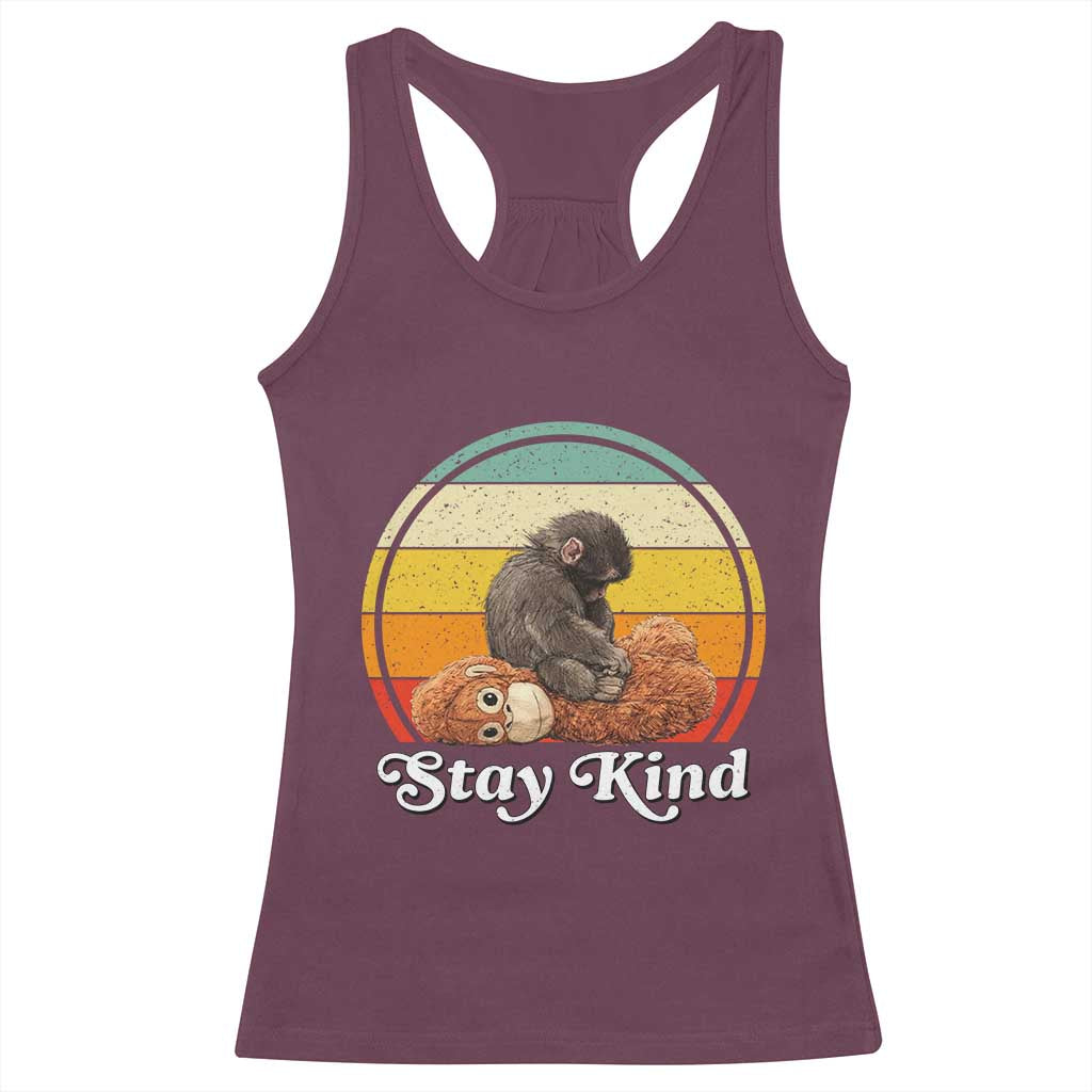 Punch Mokey Racerback Tank Top Viral Trend Baby Monkey Stay Kind TS14 Maroon Print Your Wear