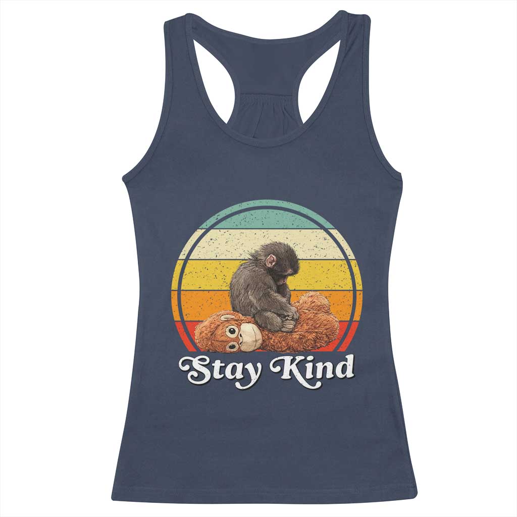 Punch Mokey Racerback Tank Top Viral Trend Baby Monkey Stay Kind TS14 Navy Print Your Wear