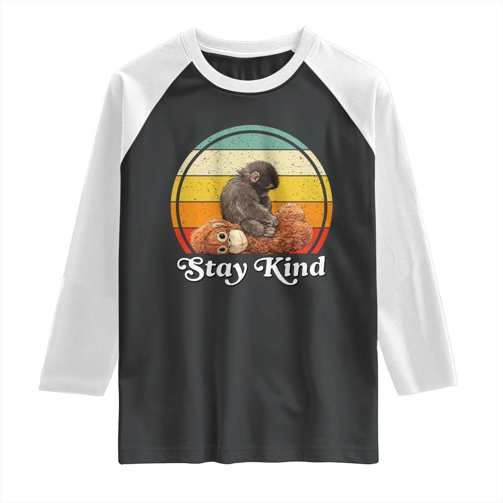 Punch Mokey Raglan Shirt Viral Trend Baby Monkey Stay Kind TS14 Black White Print Your Wear