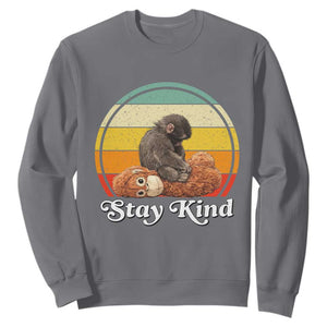 Punch Mokey Sweatshirt Viral Trend Baby Monkey Stay Kind TS14 Charcoal Print Your Wear