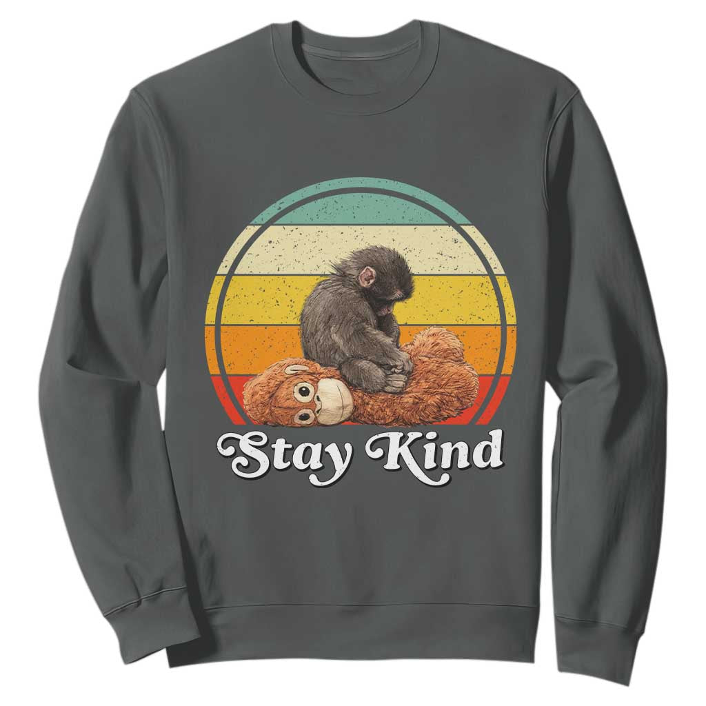 Punch Mokey Sweatshirt Viral Trend Baby Monkey Stay Kind TS14 Dark Heather Print Your Wear