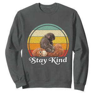 Punch Mokey Sweatshirt Viral Trend Baby Monkey Stay Kind TS14 Dark Heather Print Your Wear