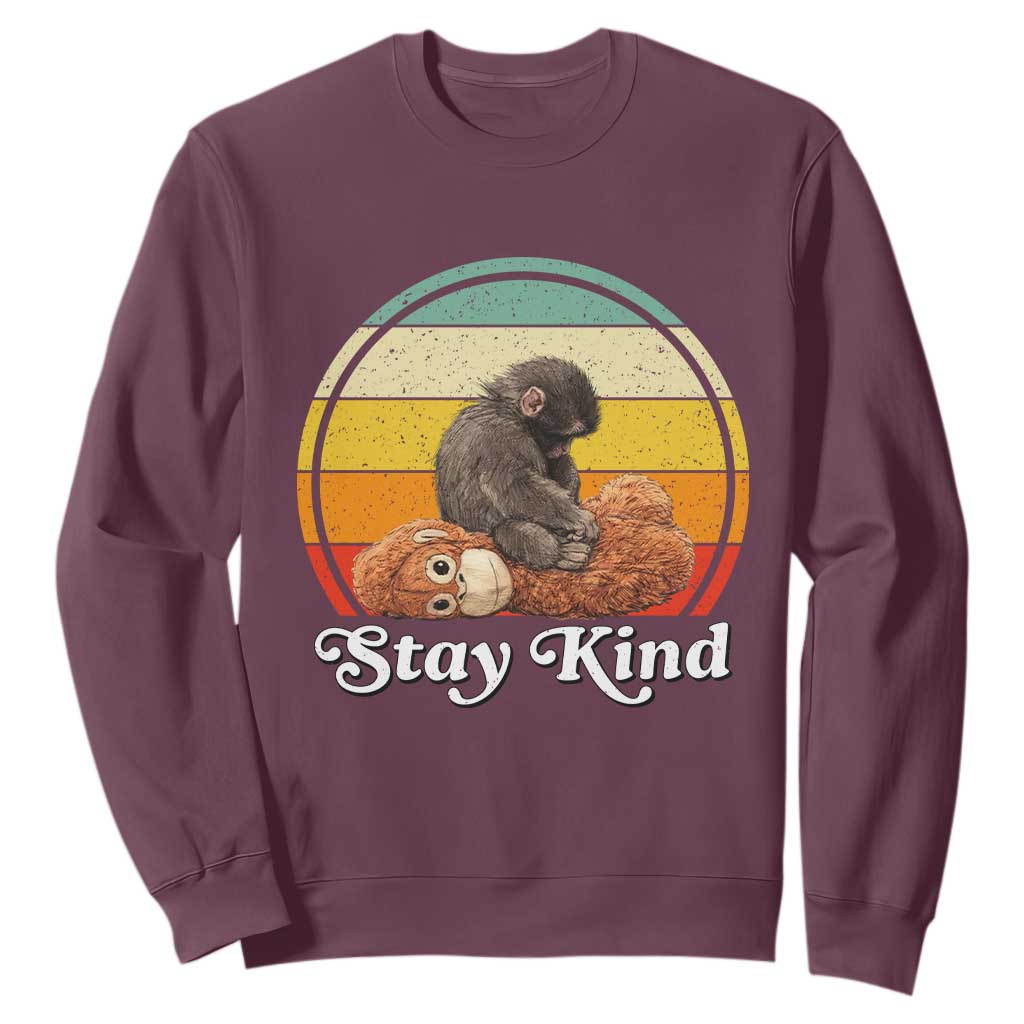 Punch Mokey Sweatshirt Viral Trend Baby Monkey Stay Kind TS14 Maroon Print Your Wear