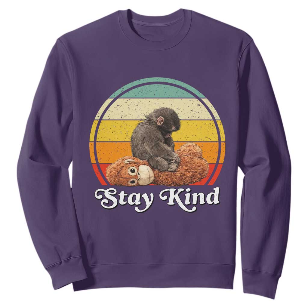 Punch Mokey Sweatshirt Viral Trend Baby Monkey Stay Kind TS14 Purple Print Your Wear