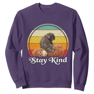 Punch Mokey Sweatshirt Viral Trend Baby Monkey Stay Kind TS14 Purple Print Your Wear