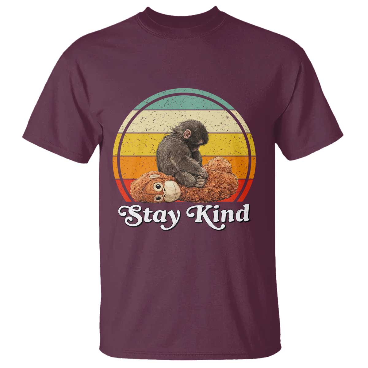 Punch Mokey T Shirt Viral Trend Baby Monkey Stay Kind TS14 Maroon Print Your Wear