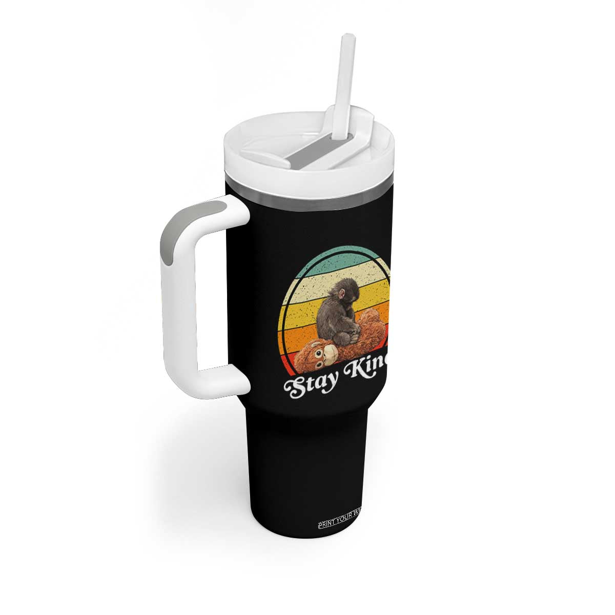 Punch Mokey Tumbler With Handle Viral Trend Baby Monkey Stay Kind TS14 Print Your Wear