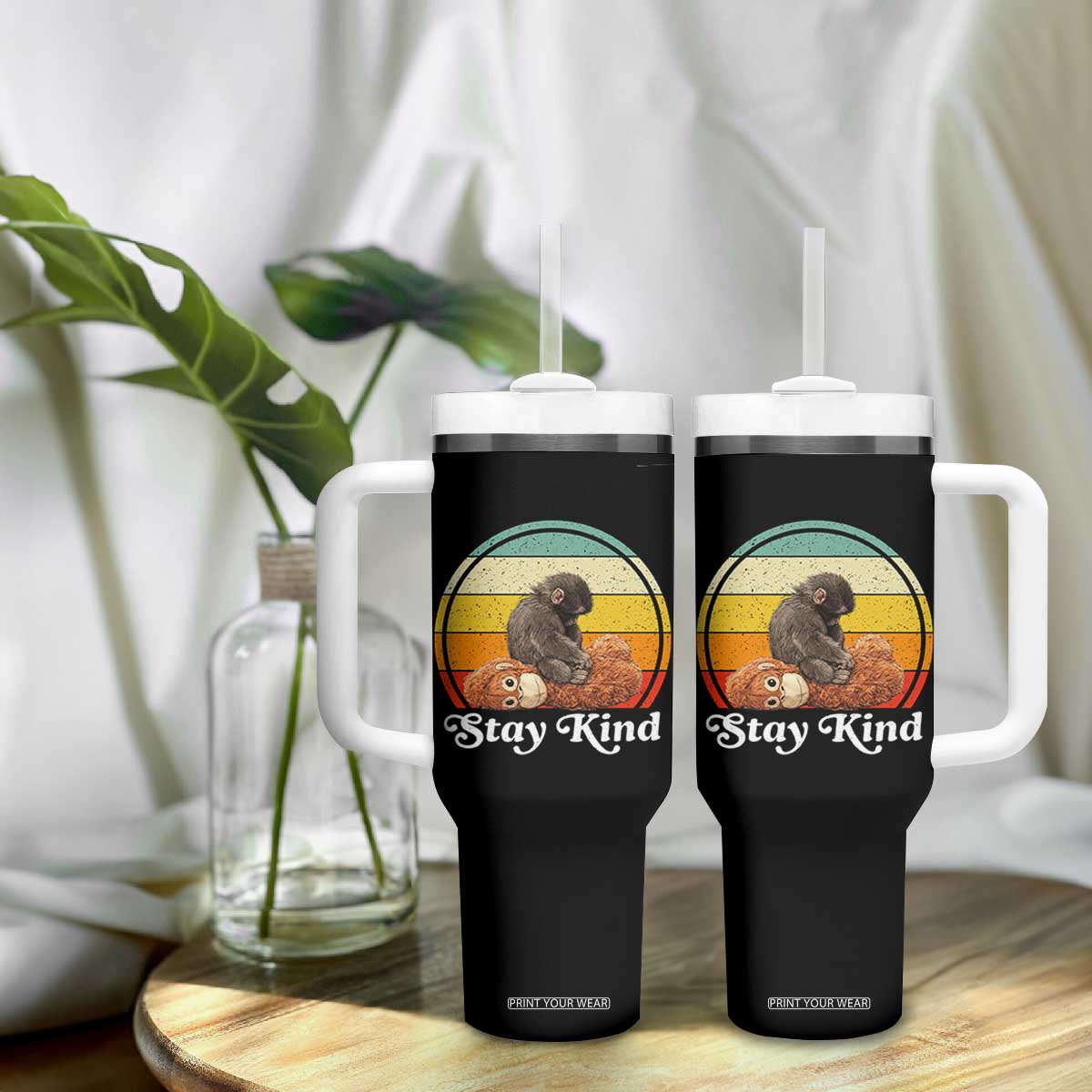 Punch Mokey Tumbler With Handle Viral Trend Baby Monkey Stay Kind TS14 Print Your Wear