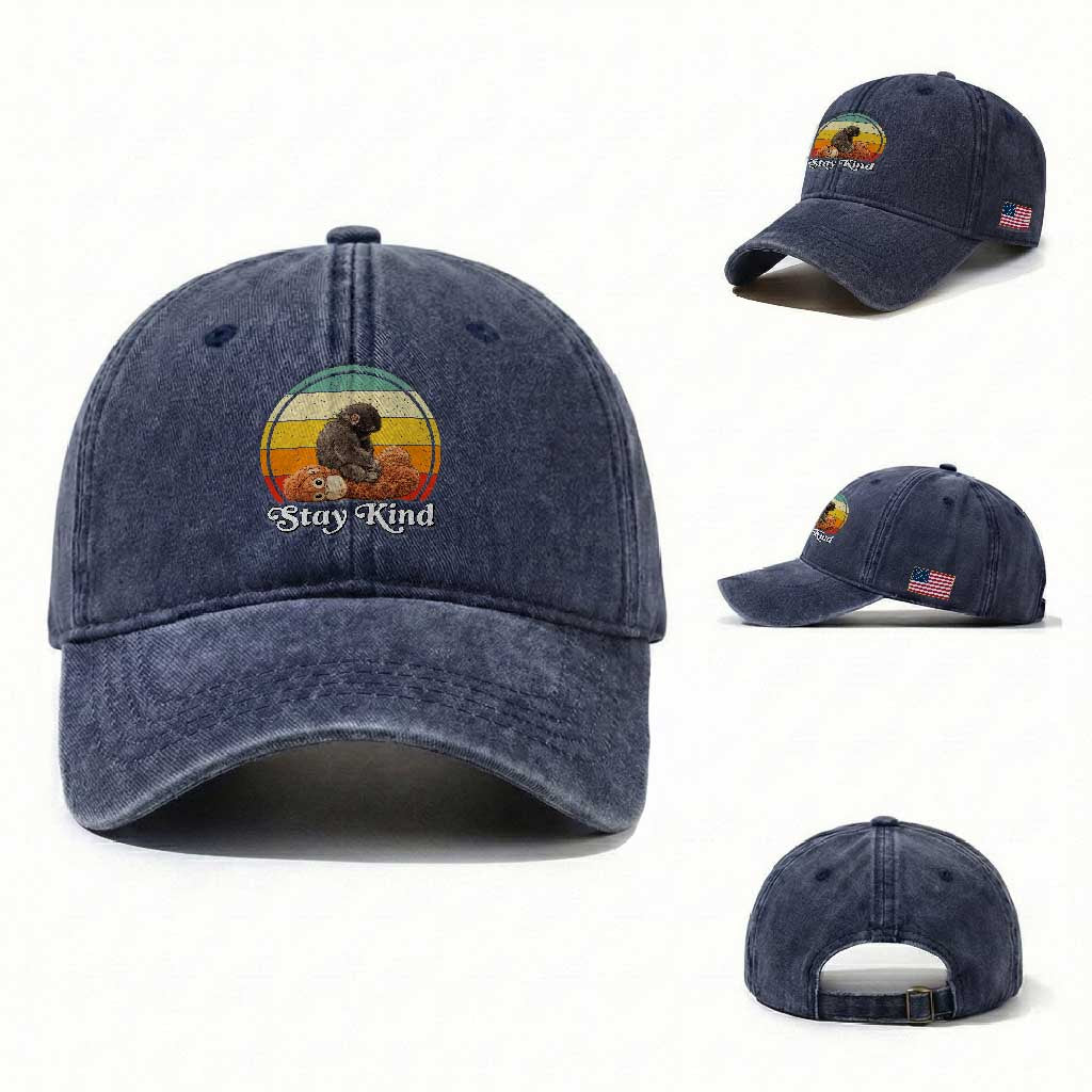 Punch Mokey Washed Cotton Baseball Cap Viral Trend Baby Monkey Stay Kind TS14 Washed Cap Universal Fit Navy Print Your Wear