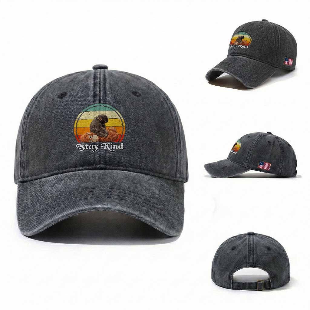 Punch Mokey Washed Cotton Baseball Cap Viral Trend Baby Monkey Stay Kind TS14 Washed Cap Universal Fit Dark Gray Print Your Wear