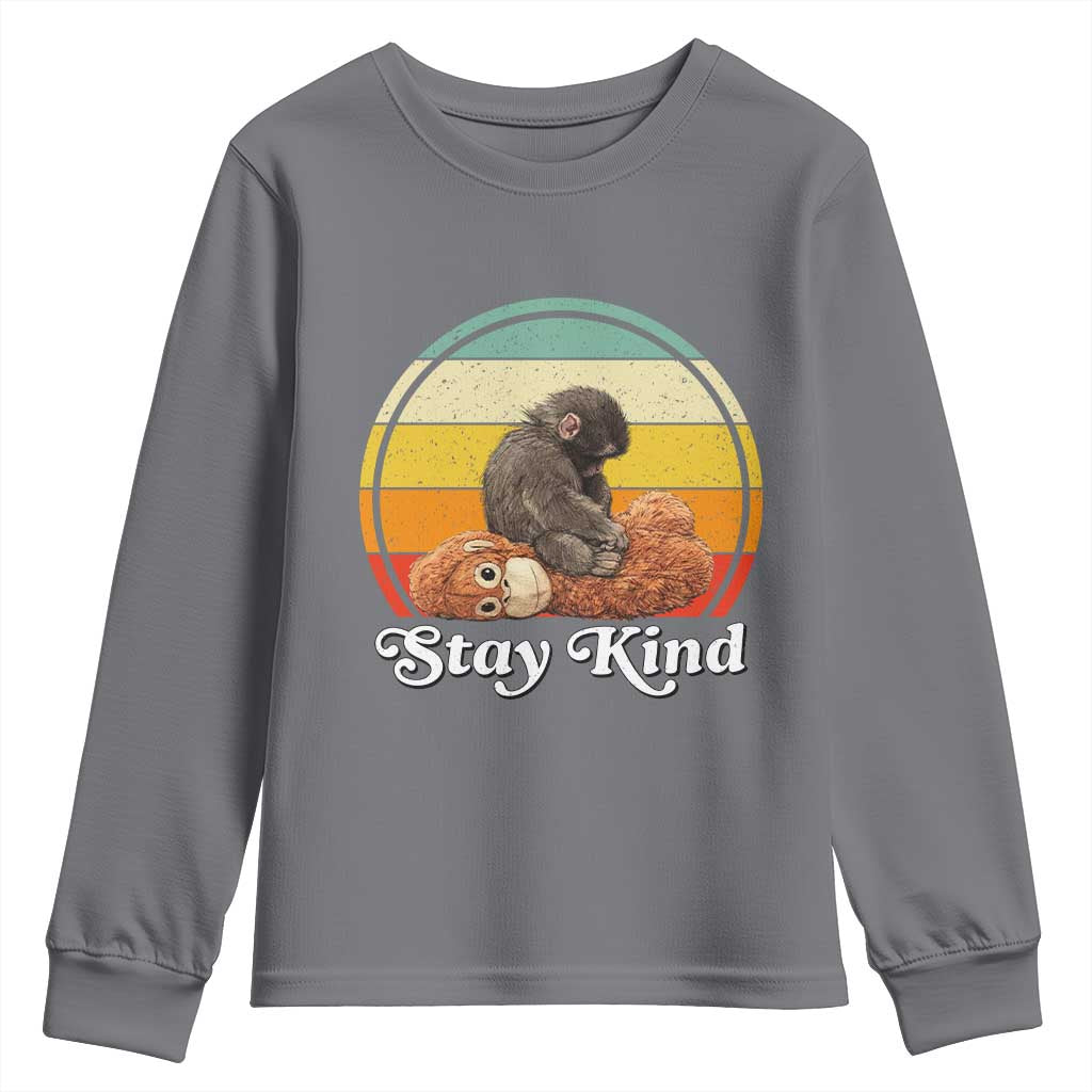 Punch Mokey Youth Sweatshirt Viral Trend Baby Monkey Stay Kind TS14 Charcoal Print Your Wear