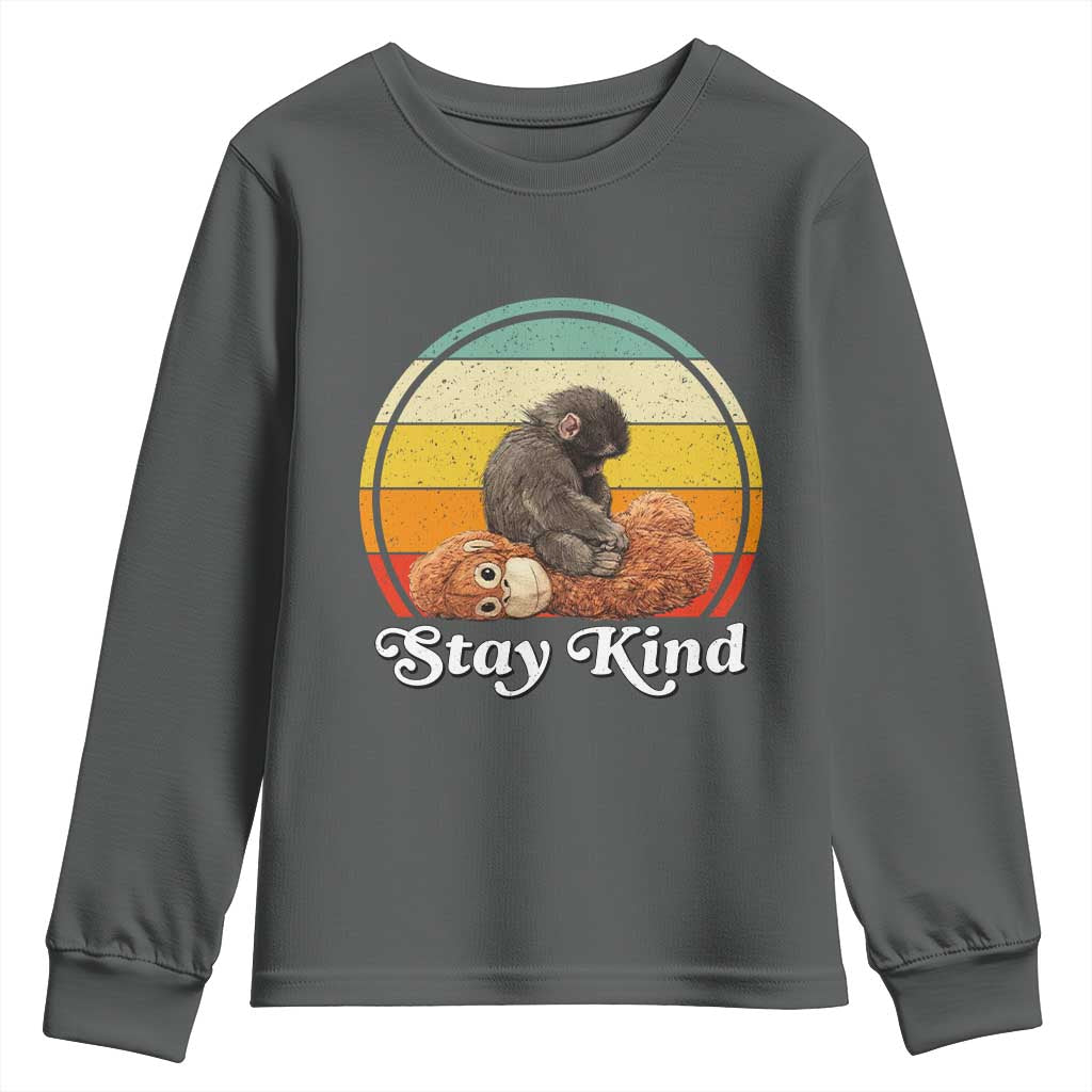 Punch Mokey Youth Sweatshirt Viral Trend Baby Monkey Stay Kind TS14 Dark Heather Print Your Wear