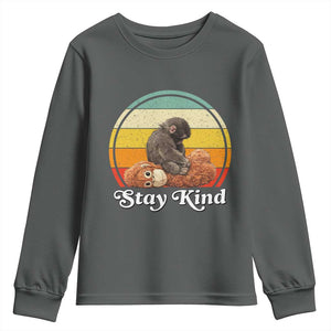 Punch Mokey Youth Sweatshirt Viral Trend Baby Monkey Stay Kind TS14 Dark Heather Print Your Wear