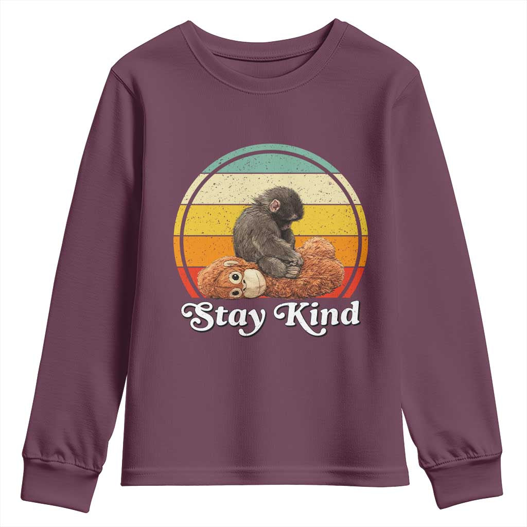 Punch Mokey Youth Sweatshirt Viral Trend Baby Monkey Stay Kind TS14 Maroon Print Your Wear