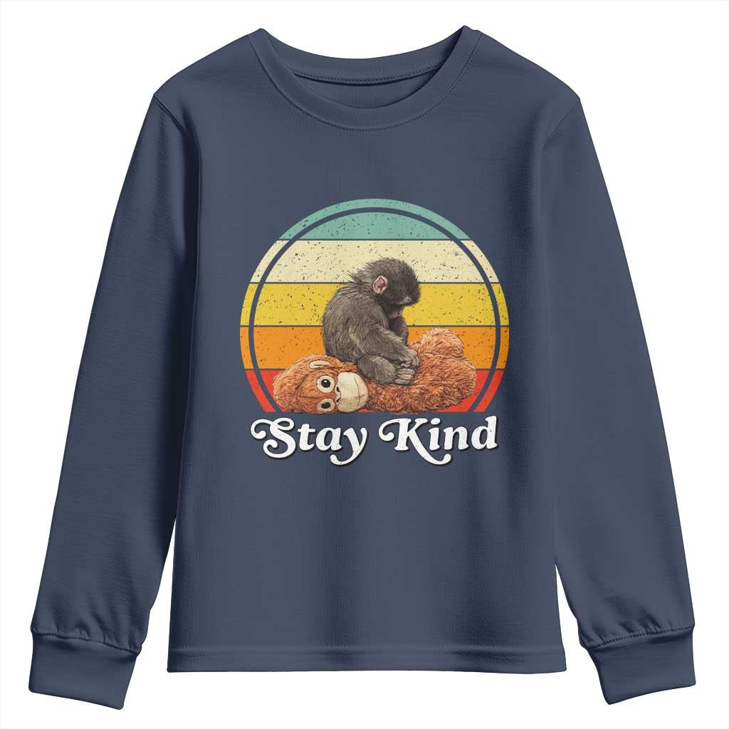 Punch Mokey Youth Sweatshirt Viral Trend Baby Monkey Stay Kind TS14 Navy Print Your Wear