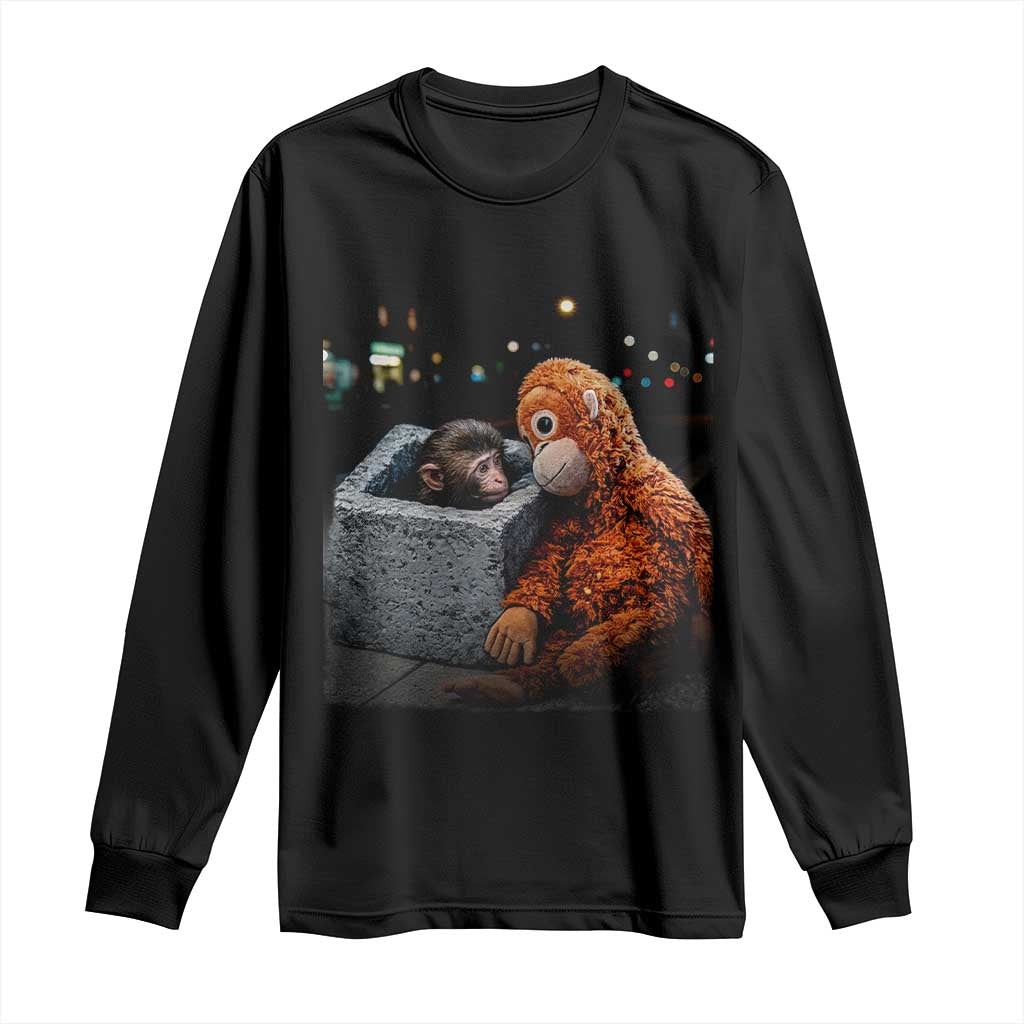 Punch Mokey Long Sleeve Shirt Viral Trend Baby Monkey Streets Meme TS14 Black Print Your Wear