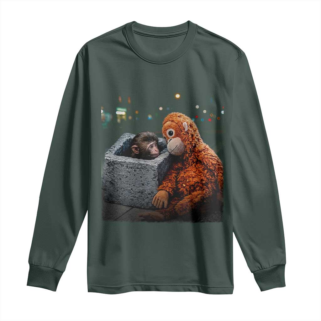 Punch Mokey Long Sleeve Shirt Viral Trend Baby Monkey Streets Meme TS14 Dark Forest Green Print Your Wear