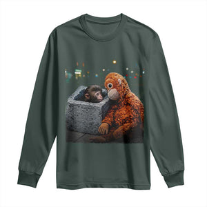 Punch Mokey Long Sleeve Shirt Viral Trend Baby Monkey Streets Meme TS14 Dark Forest Green Print Your Wear