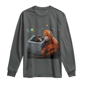 Punch Mokey Long Sleeve Shirt Viral Trend Baby Monkey Streets Meme TS14 Dark Heather Print Your Wear