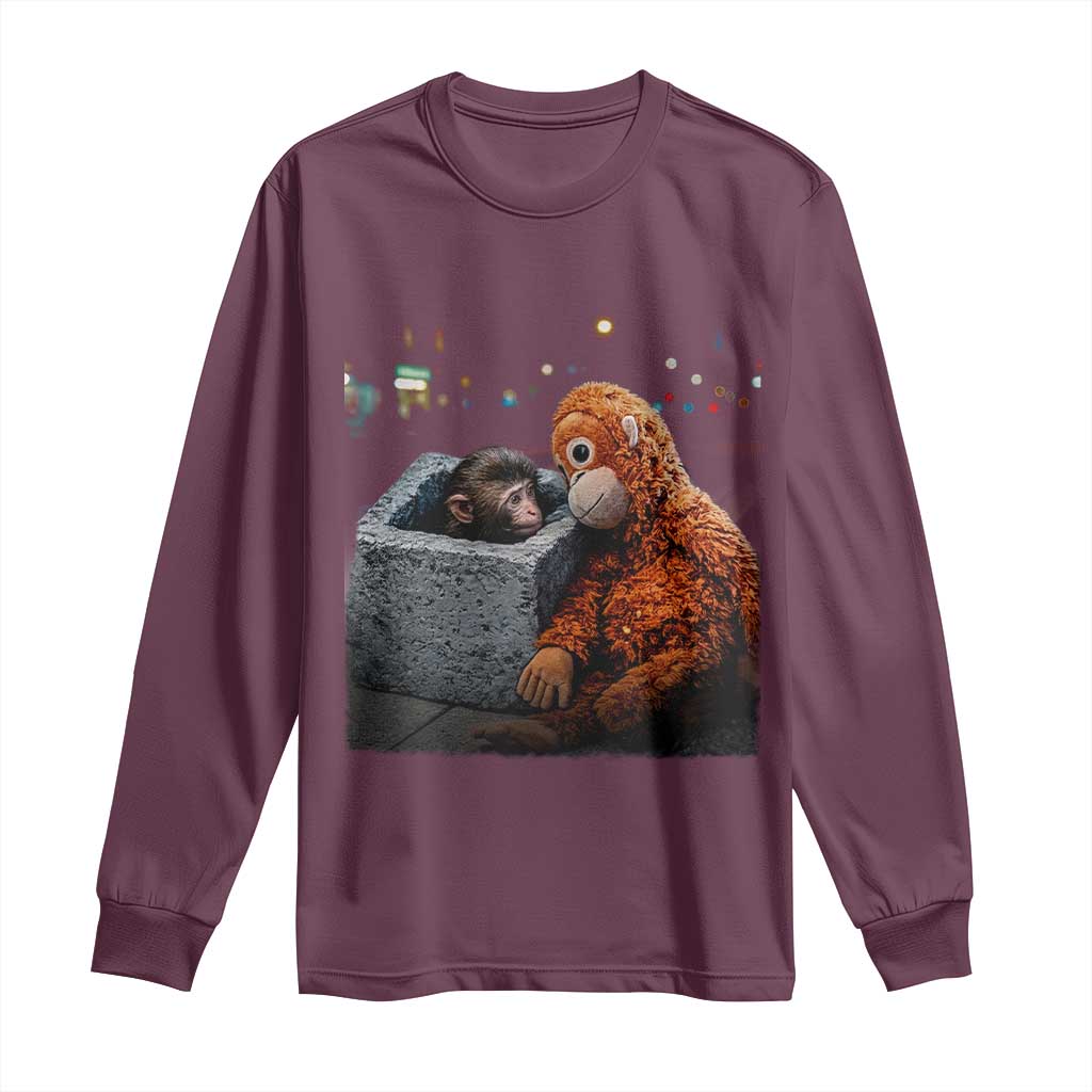 Punch Mokey Long Sleeve Shirt Viral Trend Baby Monkey Streets Meme TS14 Maroon Print Your Wear
