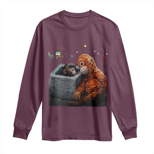Punch Mokey Long Sleeve Shirt Viral Trend Baby Monkey Streets Meme TS14 Maroon Print Your Wear