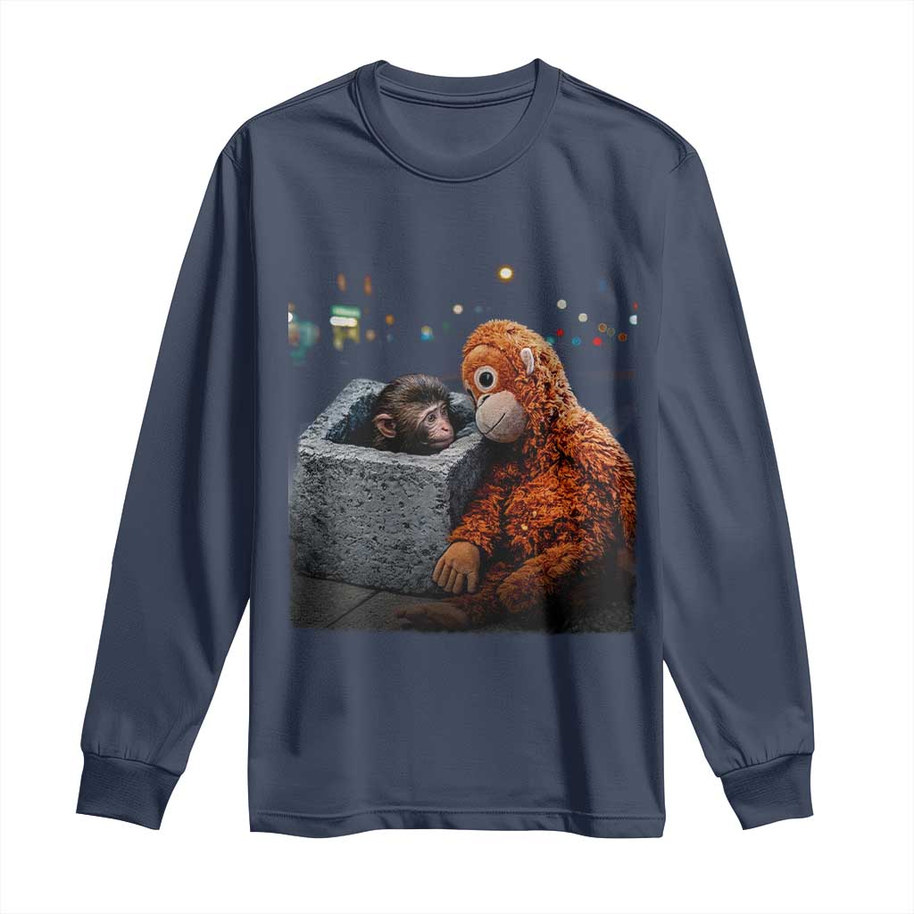 Punch Mokey Long Sleeve Shirt Viral Trend Baby Monkey Streets Meme TS14 Navy Print Your Wear