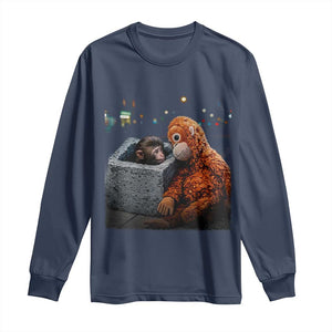 Punch Mokey Long Sleeve Shirt Viral Trend Baby Monkey Streets Meme TS14 Navy Print Your Wear