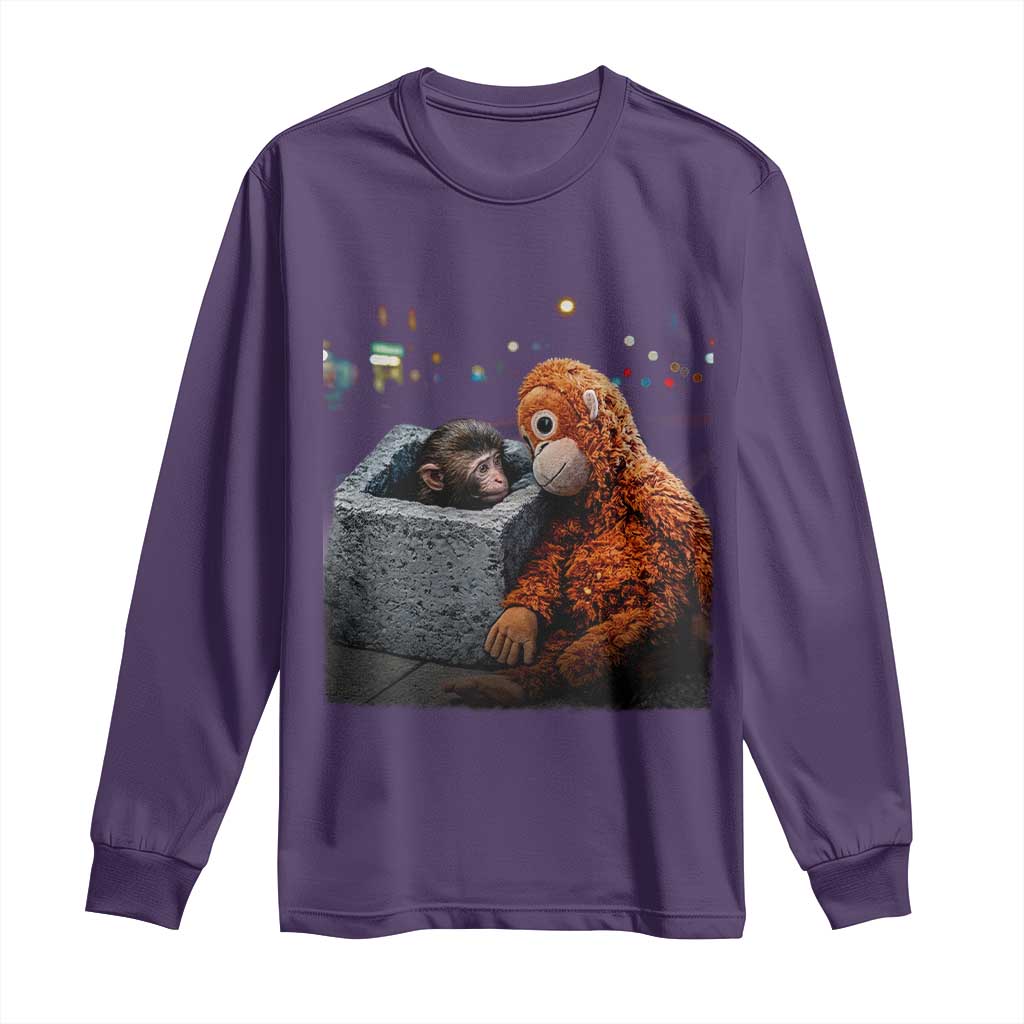 Punch Mokey Long Sleeve Shirt Viral Trend Baby Monkey Streets Meme TS14 Purple Print Your Wear