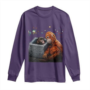 Punch Mokey Long Sleeve Shirt Viral Trend Baby Monkey Streets Meme TS14 Purple Print Your Wear