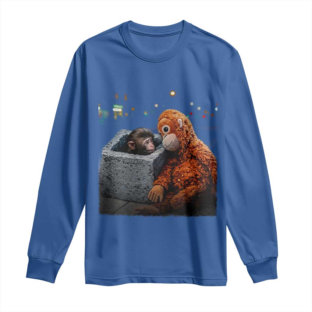 Punch Mokey Long Sleeve Shirt Viral Trend Baby Monkey Streets Meme TS14 Royal Blue Print Your Wear