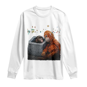 Punch Mokey Long Sleeve Shirt Viral Trend Baby Monkey Streets Meme TS14 White Print Your Wear
