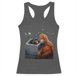 Punch Mokey Racerback Tank Top Viral Trend Baby Monkey Streets Meme TS14 Dark Heather Print Your Wear