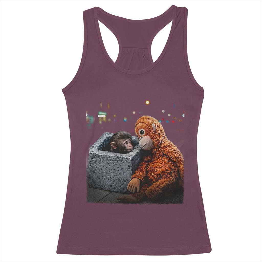 Punch Mokey Racerback Tank Top Viral Trend Baby Monkey Streets Meme TS14 Maroon Print Your Wear