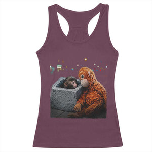 Punch Mokey Racerback Tank Top Viral Trend Baby Monkey Streets Meme TS14 Maroon Print Your Wear