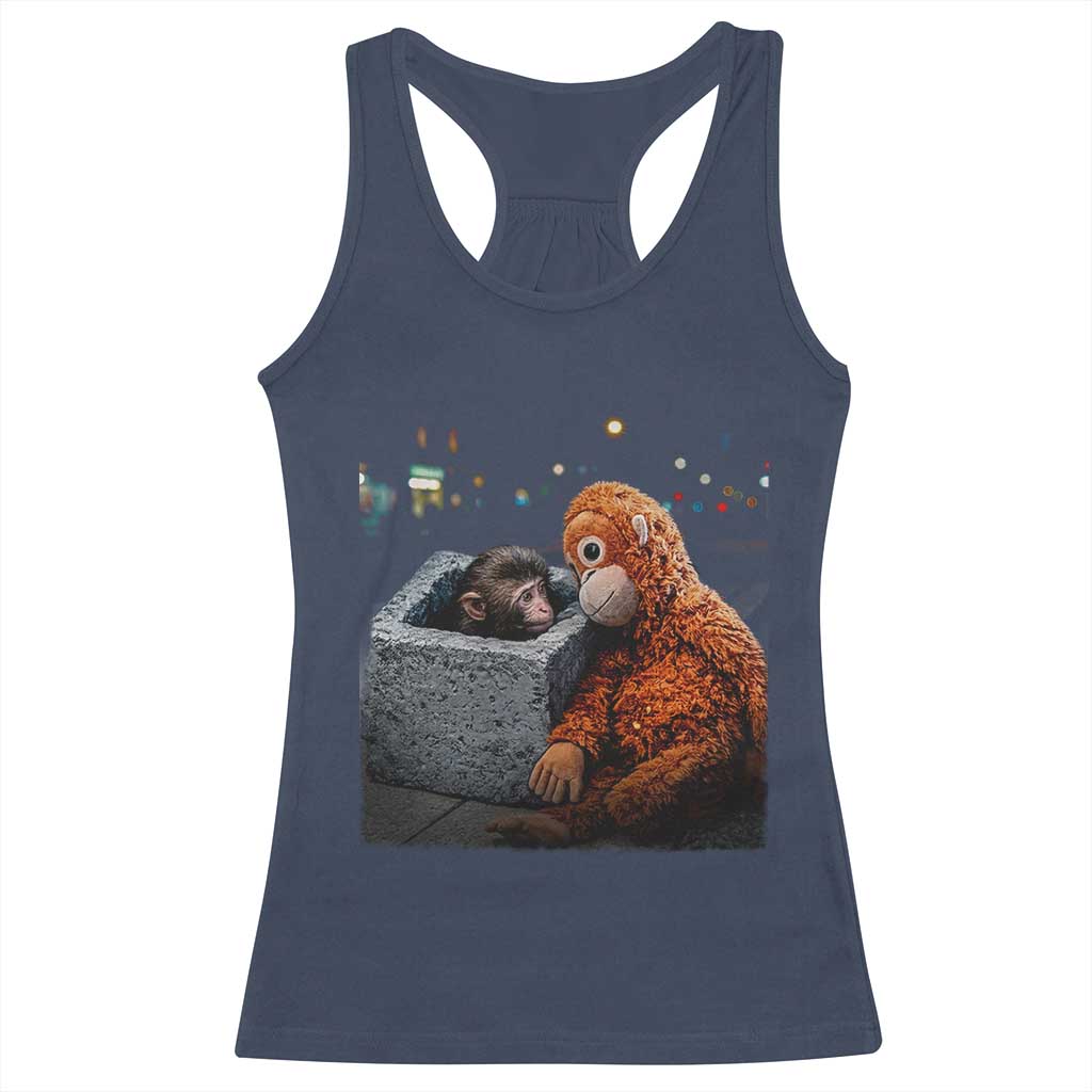 Punch Mokey Racerback Tank Top Viral Trend Baby Monkey Streets Meme TS14 Navy Print Your Wear
