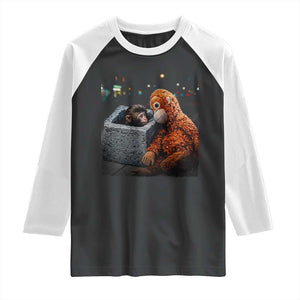 Punch Mokey Raglan Shirt Viral Trend Baby Monkey Streets Meme TS14 Black White Print Your Wear