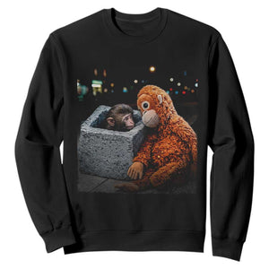 Punch Mokey Sweatshirt Viral Trend Baby Monkey Streets Meme TS14 Black Print Your Wear
