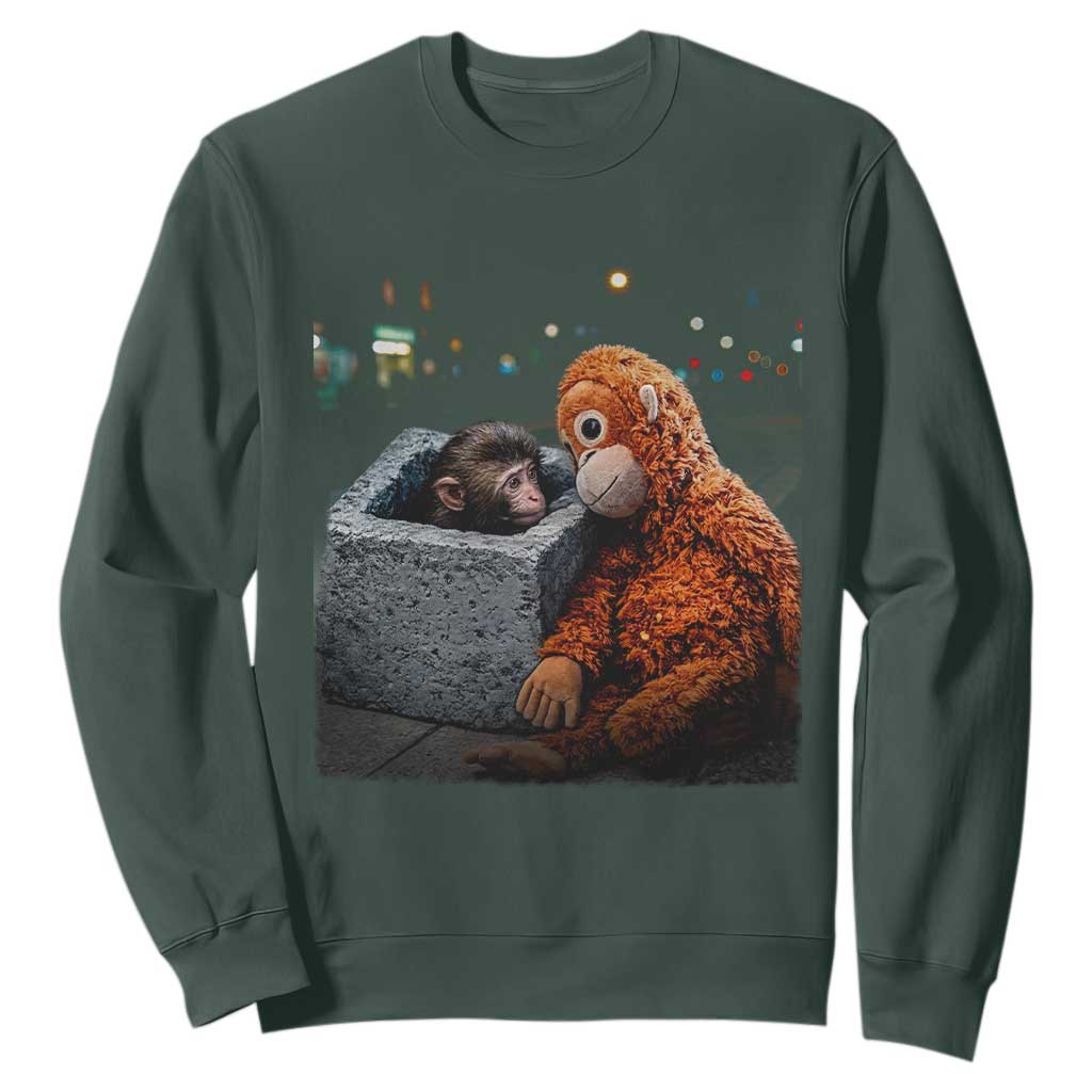 Punch Mokey Sweatshirt Viral Trend Baby Monkey Streets Meme TS14 Dark Forest Green Print Your Wear
