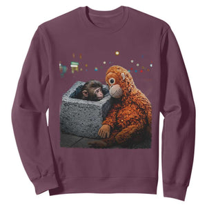 Punch Mokey Sweatshirt Viral Trend Baby Monkey Streets Meme TS14 Maroon Print Your Wear