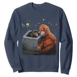 Punch Mokey Sweatshirt Viral Trend Baby Monkey Streets Meme TS14 Navy Print Your Wear