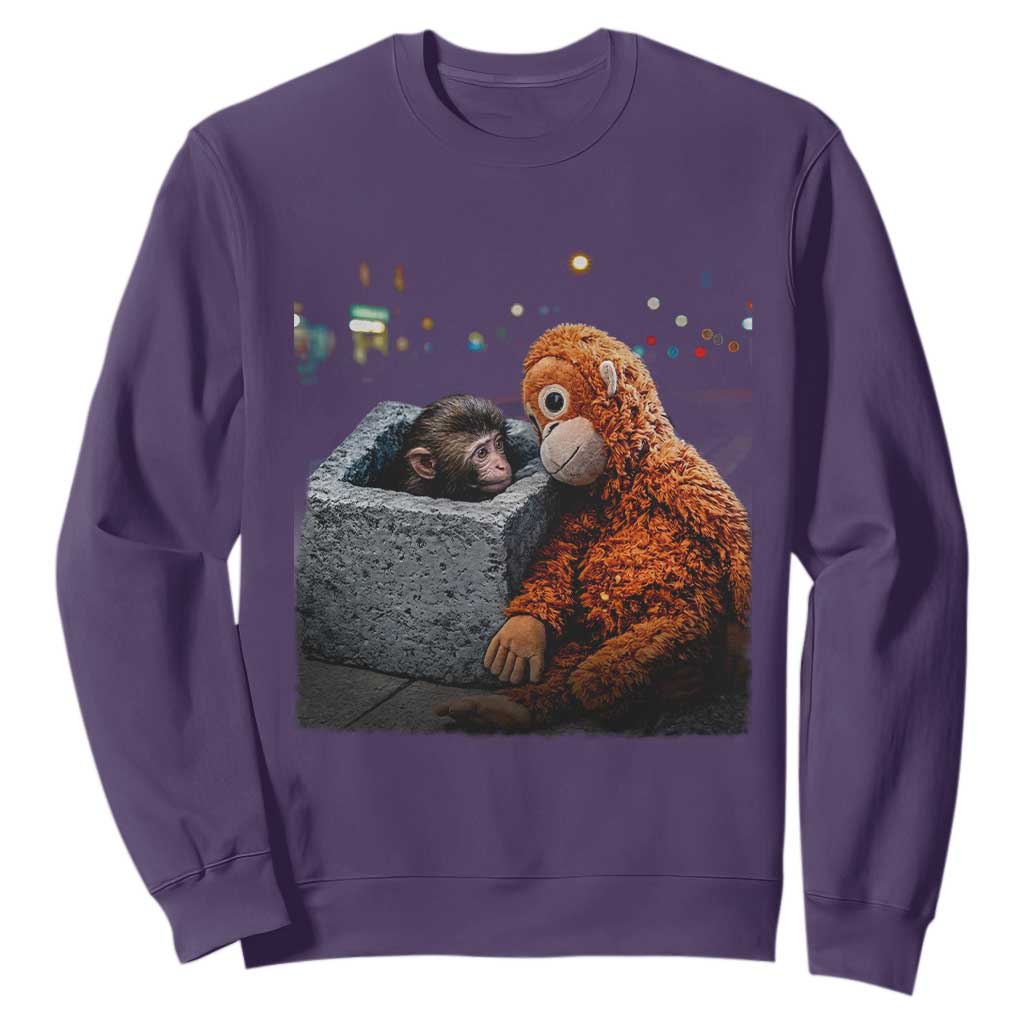 Punch Mokey Sweatshirt Viral Trend Baby Monkey Streets Meme TS14 Purple Print Your Wear