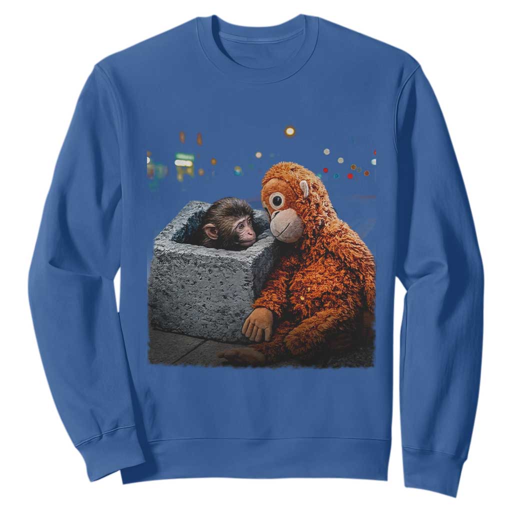 Punch Mokey Sweatshirt Viral Trend Baby Monkey Streets Meme TS14 Royal Blue Print Your Wear