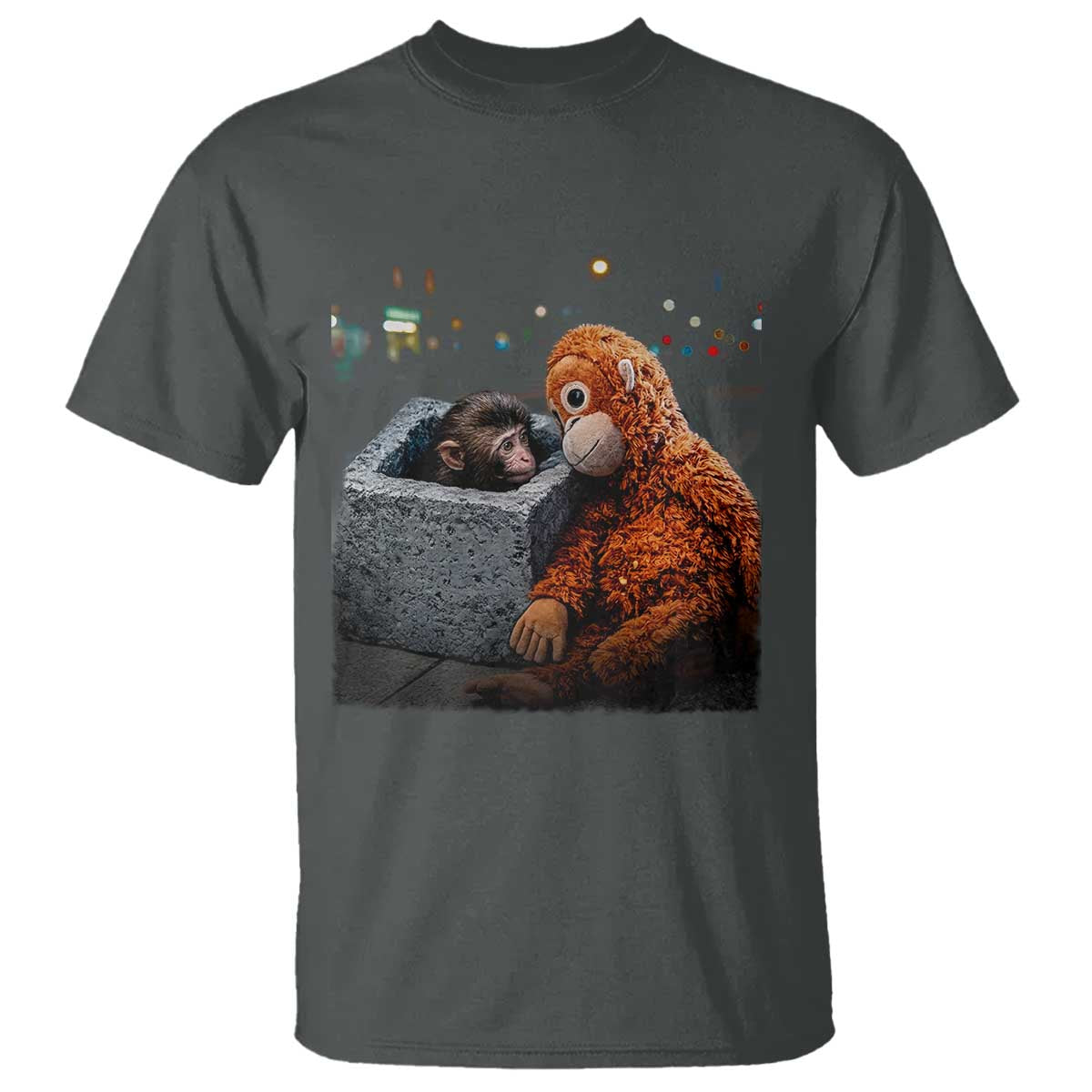 Punch Mokey T Shirt Viral Trend Baby Monkey Streets Meme TS14 Dark Heather Print Your Wear