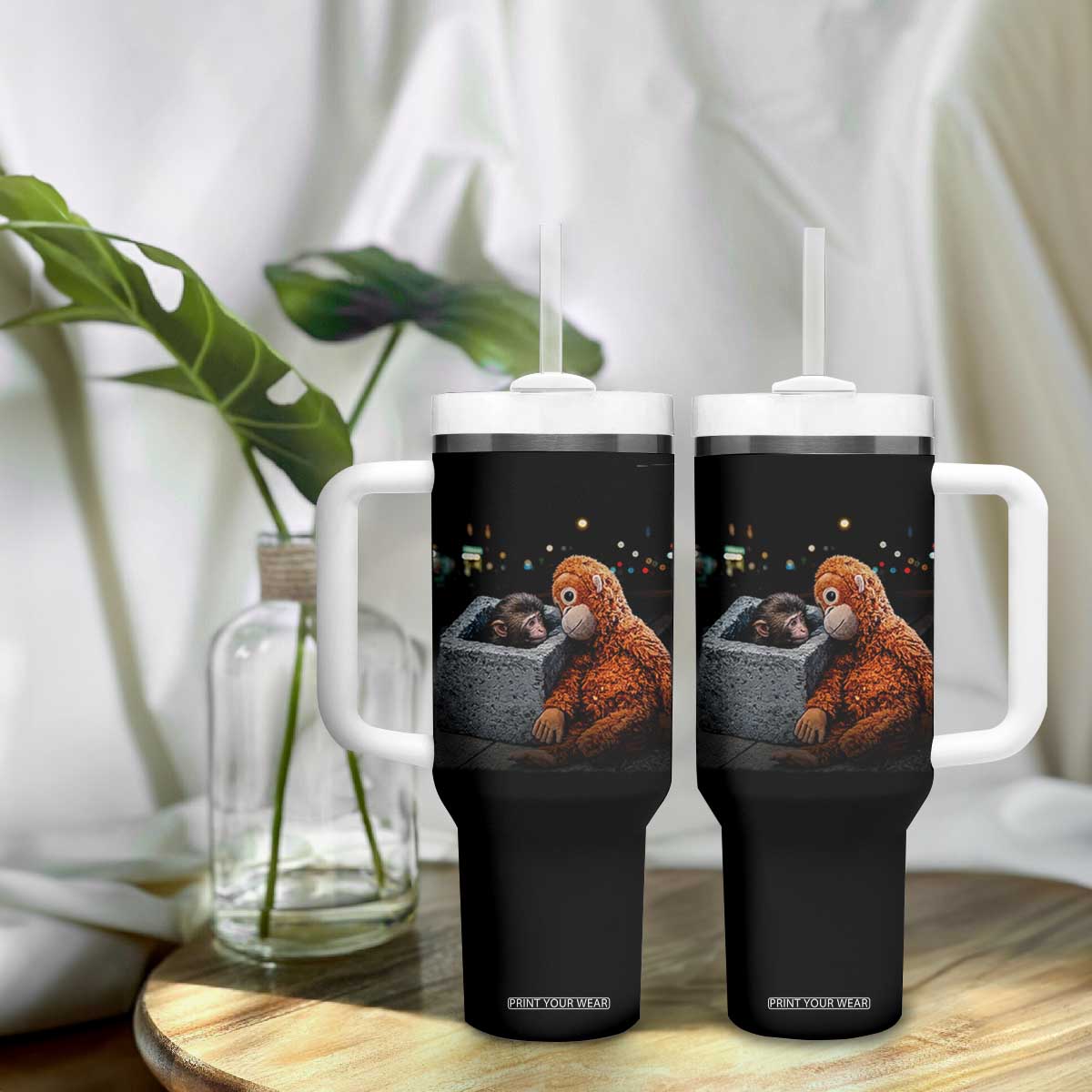 Punch Mokey Tumbler With Handle Viral Trend Baby Monkey Streets Meme TS14 Print Your Wear
