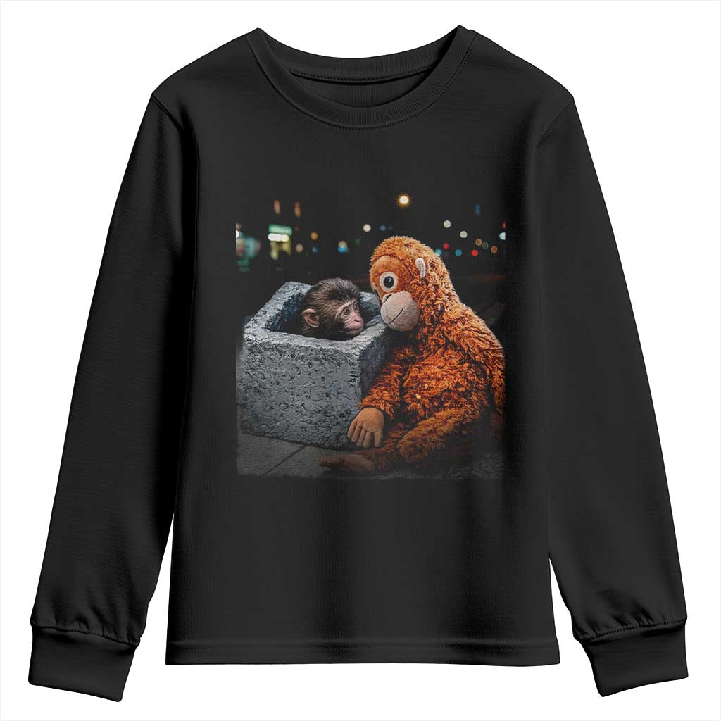 Punch Mokey Youth Sweatshirt Viral Trend Baby Monkey Streets Meme TS14 Black Print Your Wear