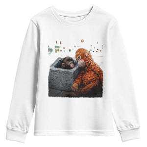 Punch Mokey Youth Sweatshirt Viral Trend Baby Monkey Streets Meme TS14 White Print Your Wear